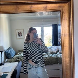 Talbots navy and White Striped Long Sleeve Top